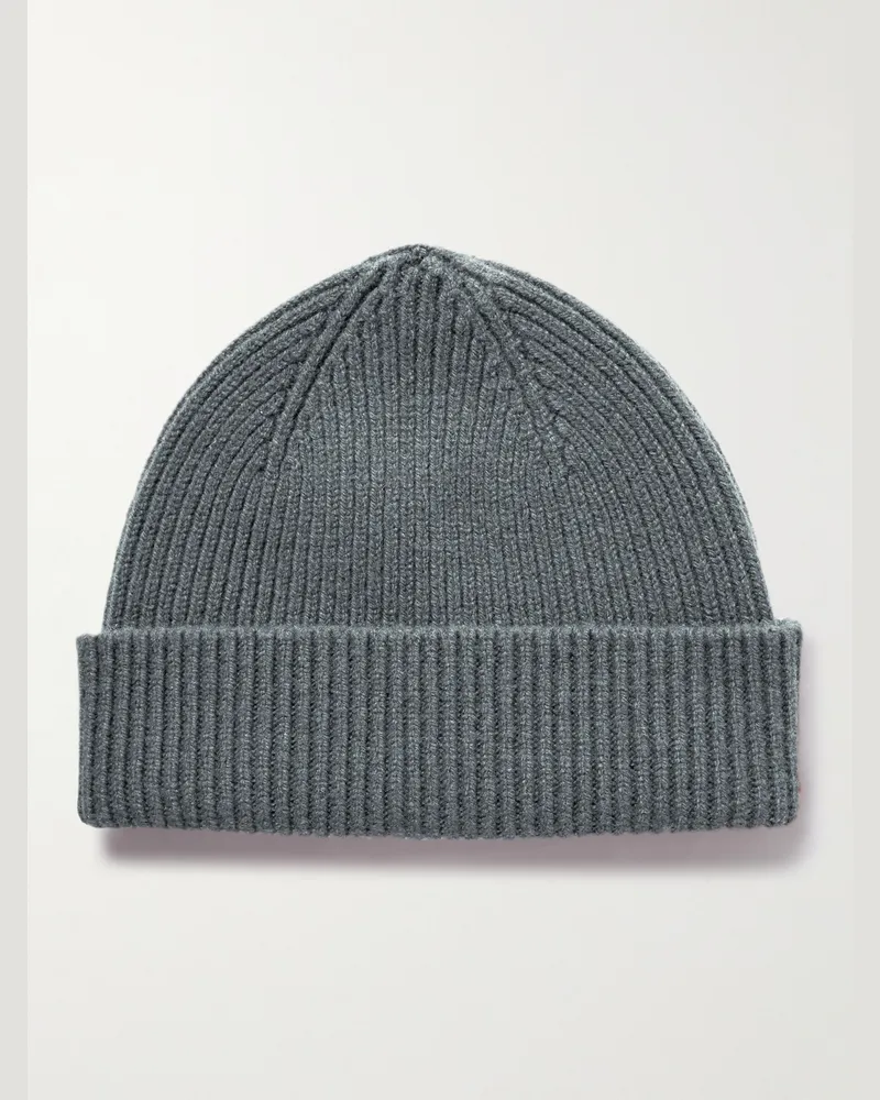 MR P. Beanie aus Wolle in Rippstrick Blau