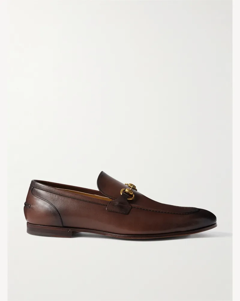 Gucci Jordaan Horsebit Burnished-Leather Loafers Brown
