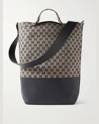 Gucci Tote aus Canvas mit Logomuster und vollnarbigem Leder Neutral