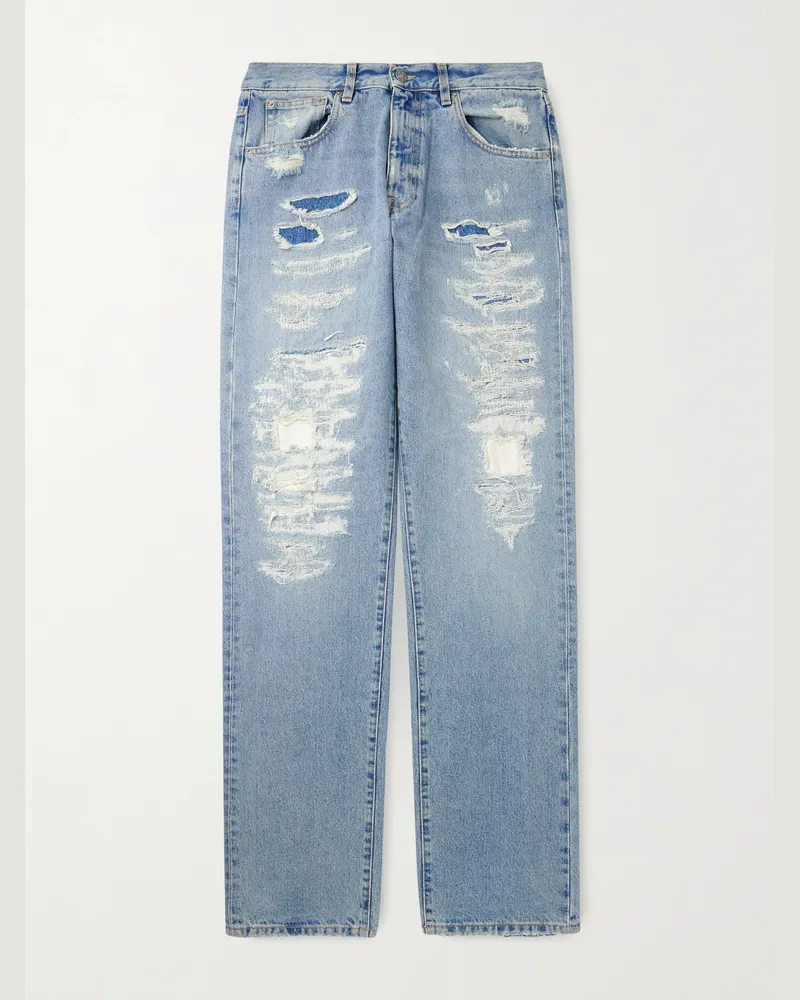 FourTwoFour on Fairfax Straight-Leg Distressed Jeans Blue