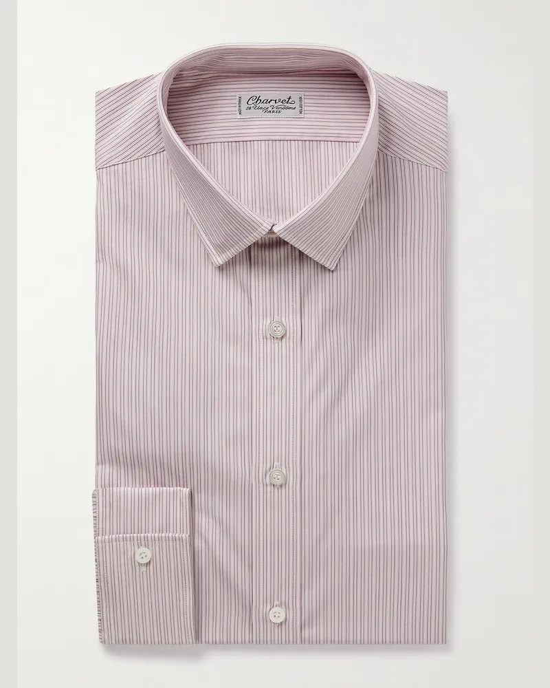 Charvet Hemd aus gestreifter Baumwollpopeline Pink