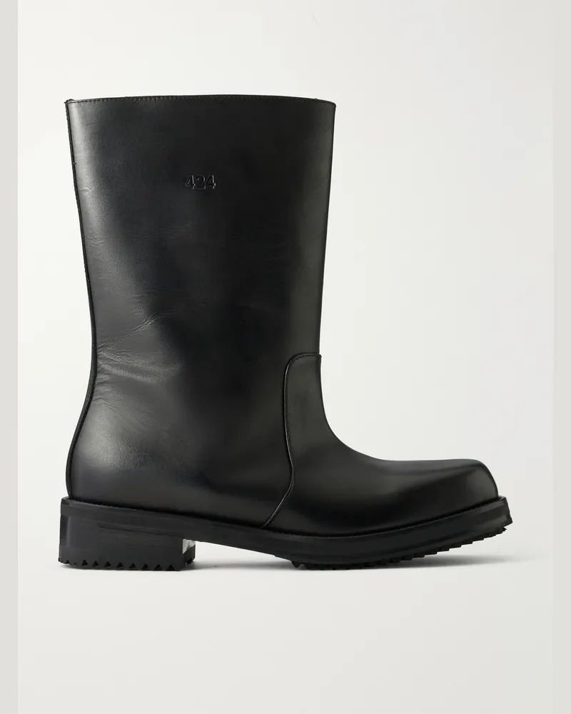 FourTwoFour on Fairfax Straight Leather Biker Boots Black