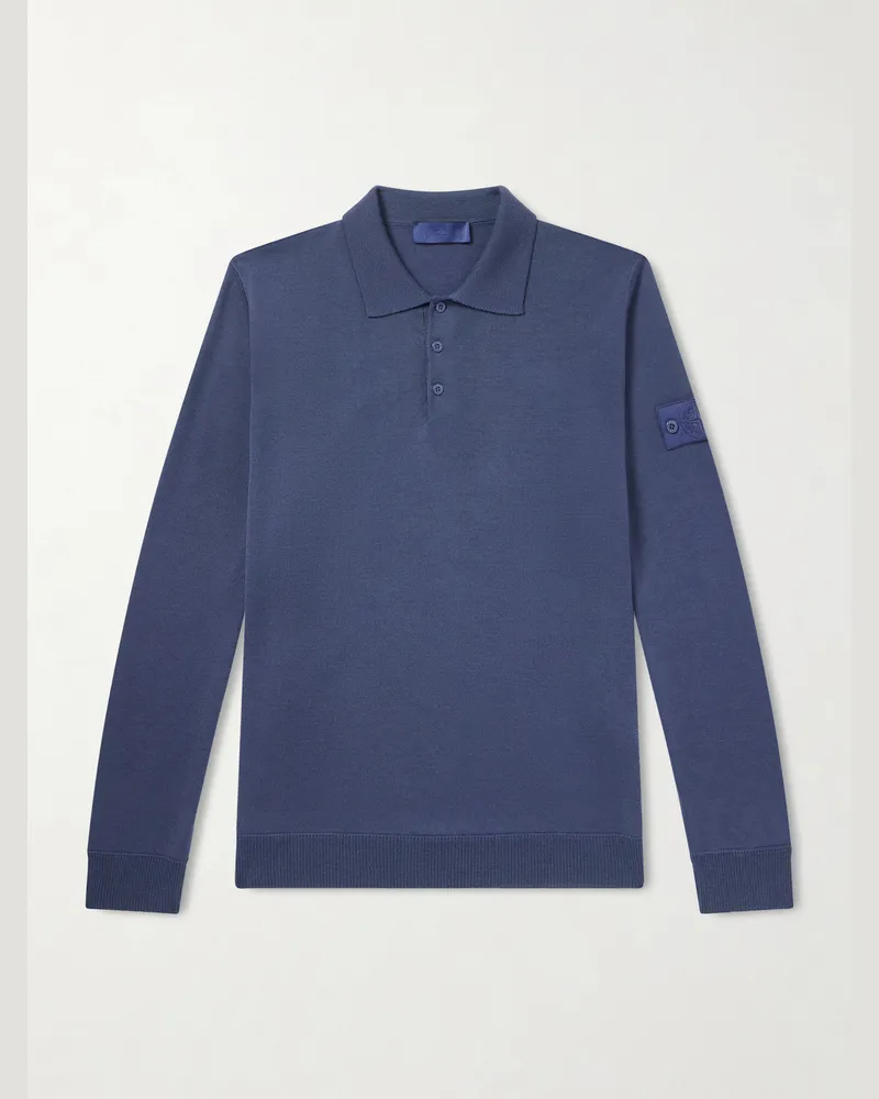 Stone Island GHOST Wool Polo Shirt Blue