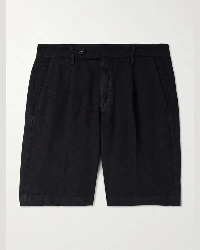 Massimo Alba Alaccia Straight-Leg Pleated Linen Shorts Black