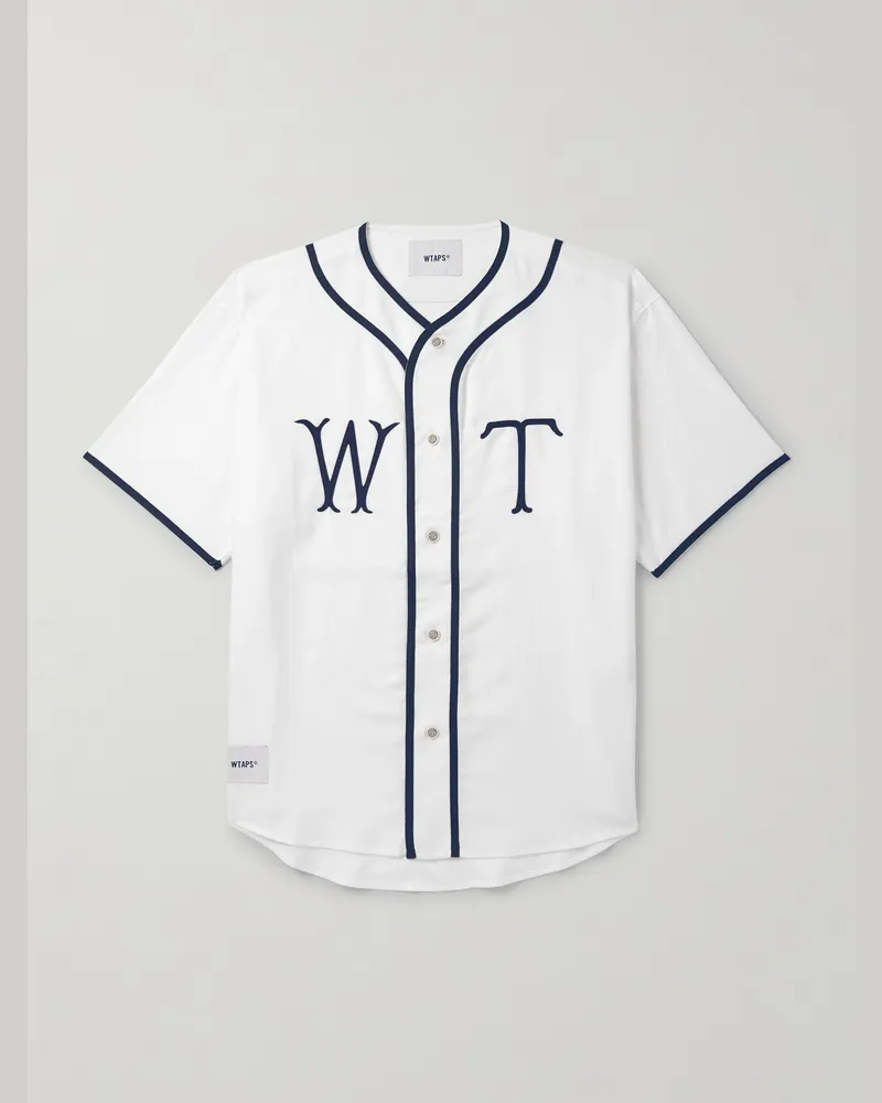 WTAPS League Appliquéd Cotton-Flannel Shirt White