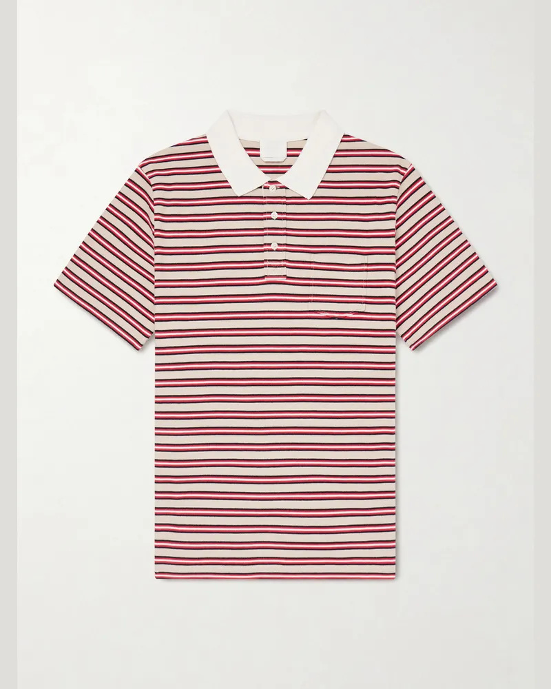 A.P.C. Oscar Logo-Embroidered Striped Organic Cotton-Piqué Polo Shirt Red