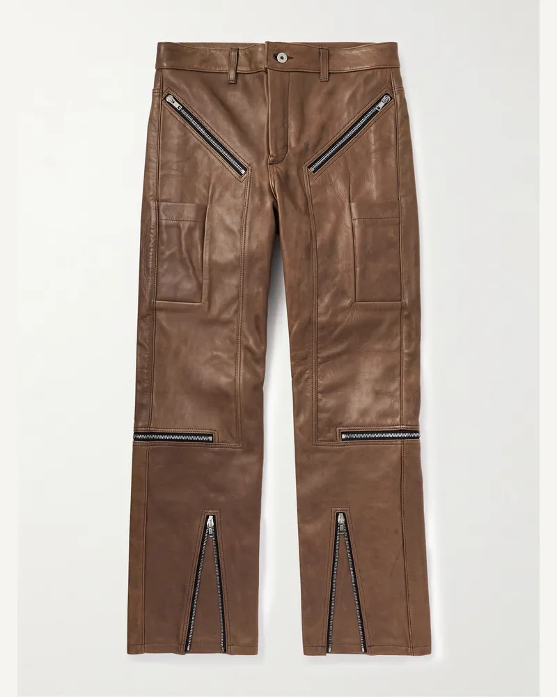 Rick Owens Slim-Fit Leather Trousers Brown