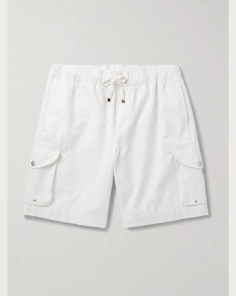 Brunello Cucinelli Straight-Leg Cotton-Twill Drawstring Cargo Shorts White