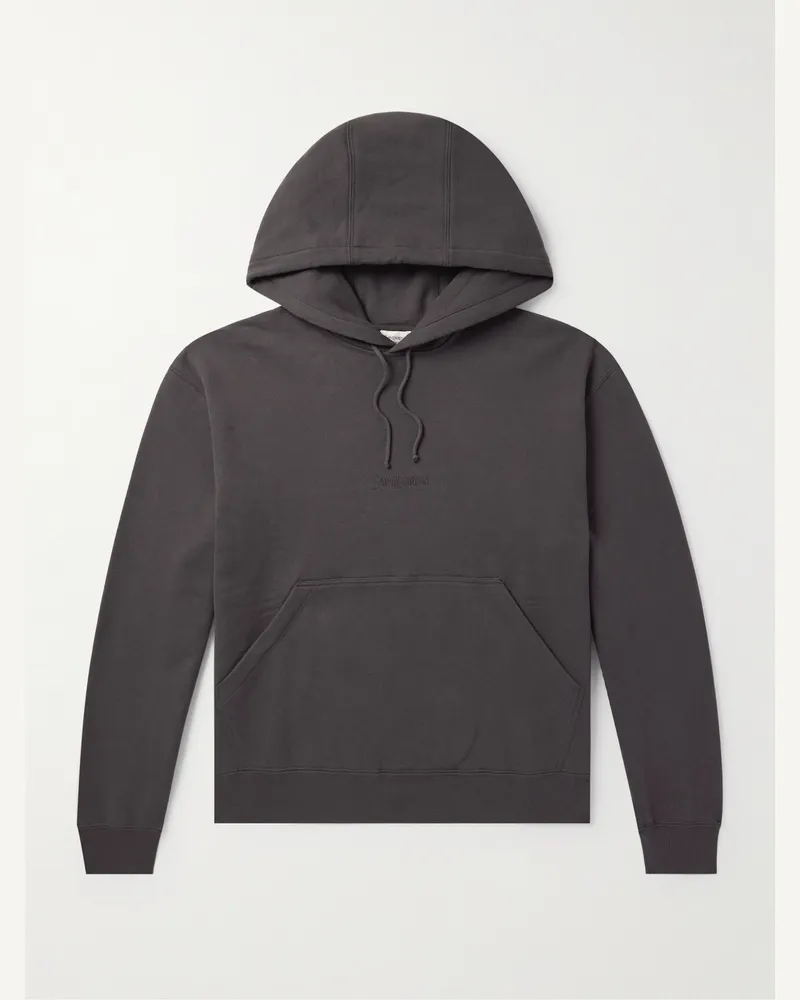Saint Laurent Hoodie aus Baumwoll-Jersey mit Logostickerei Grau