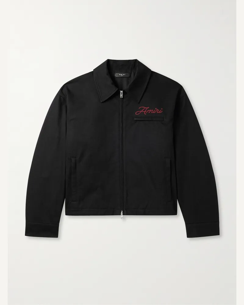 Amiri Jacke aus Baumwoll-Twill mit Logostickerei und Applikation Schwarz