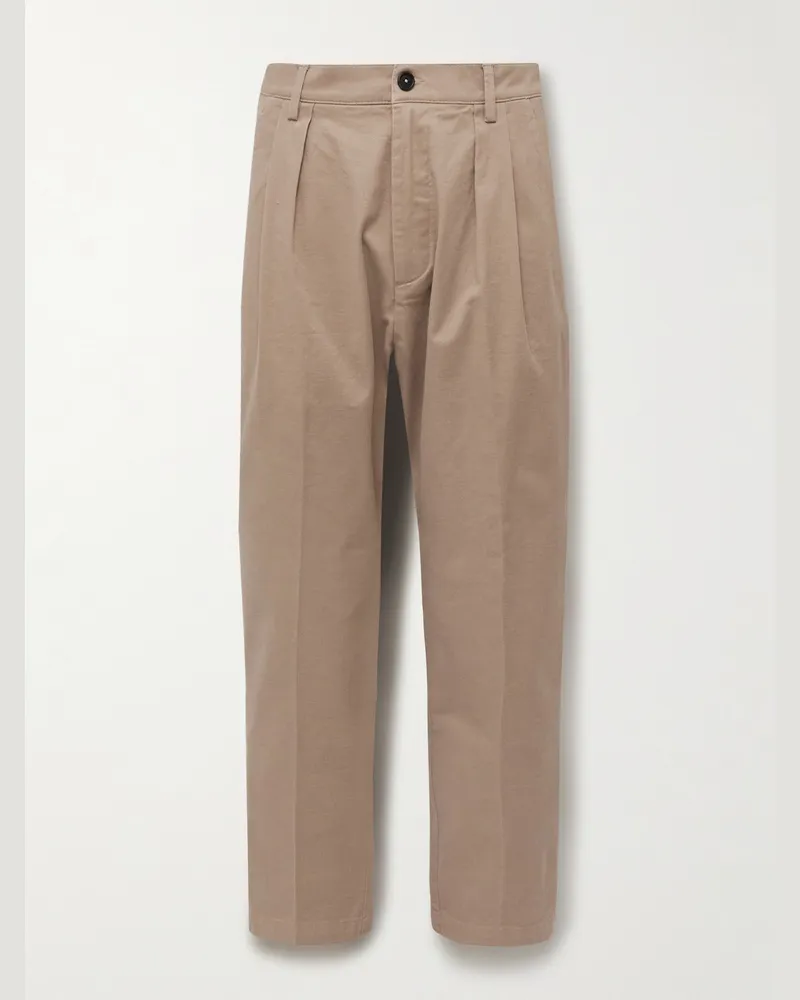 Massimo Alba Stan Tapered Pleated Cotton-Twill Trousers Neutrals