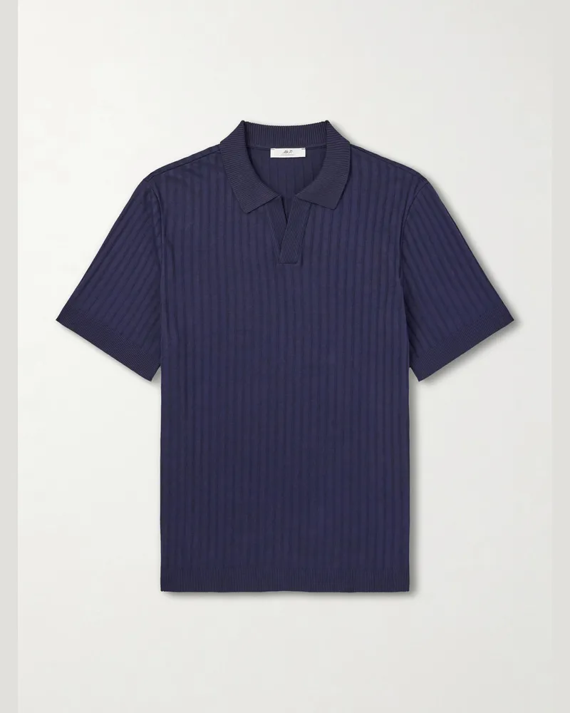 MR P. Organic Cotton Jacquard Polo Shirt Blue
