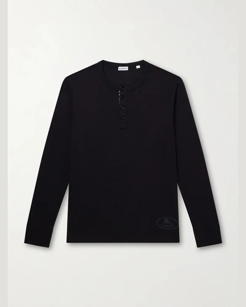 Burberry Logo-Embroidered Ribbed Cotton-Blend Jersey T-Shirt Black