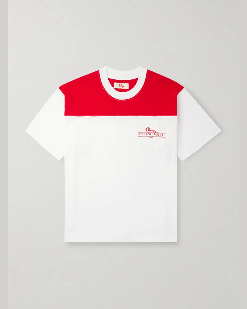 Cherry Los Angeles T-Shirt aus Baumwoll-Jersey mit Logostickerei in Colour-Block-Optik Weiß