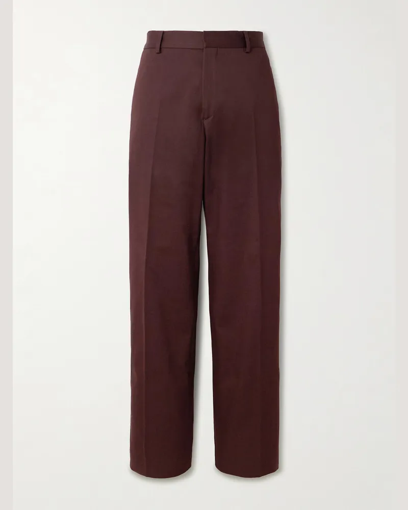 Paul Smith Straight-Leg Cotton-Blend Twill Trousers Burgundy