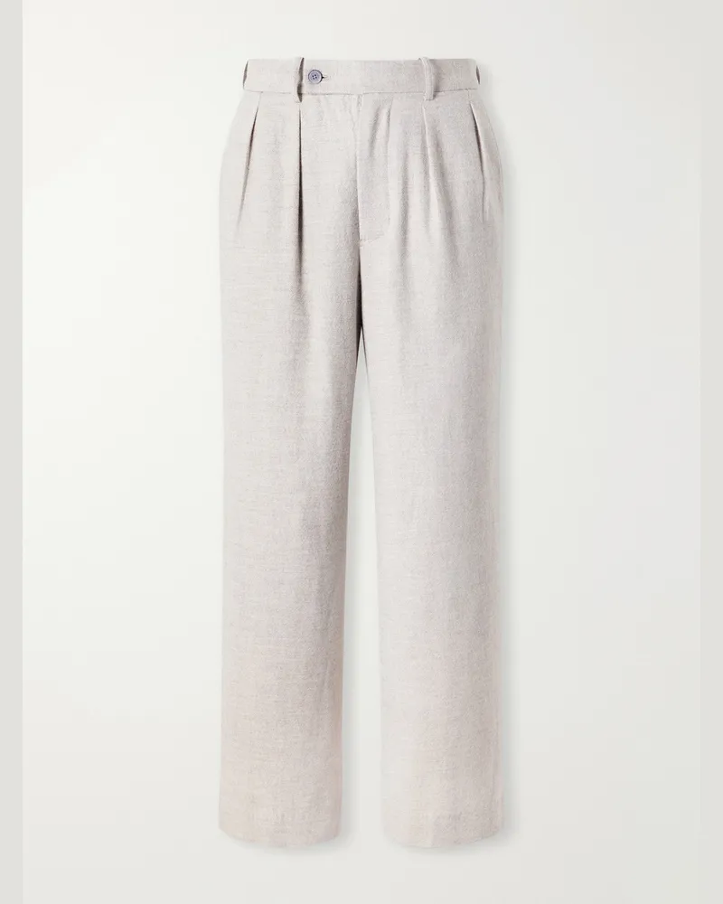 Blue Blue Japan Straight-Leg Pleated Wool, Cotton and Yak-Blend Twill Trousers Neutrals