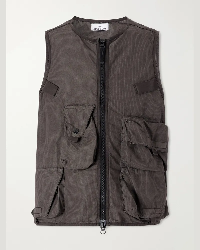 Stone Island Cotton-Blend Ripstop Vest Gray