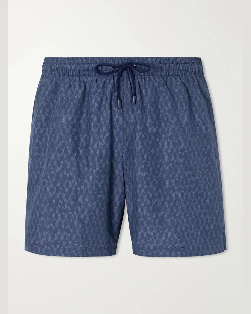 Canali Straight-Leg Mid-Length Printed Swim Shorts Blue