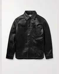 Loewe Lederjacke mit Logoprägung in Distressed-Optik Schwarz