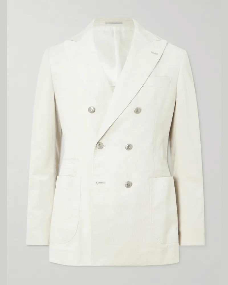 Brunello Cucinelli Double-Breasted Cotton-Corduroy Suit Jacket Neutrals
