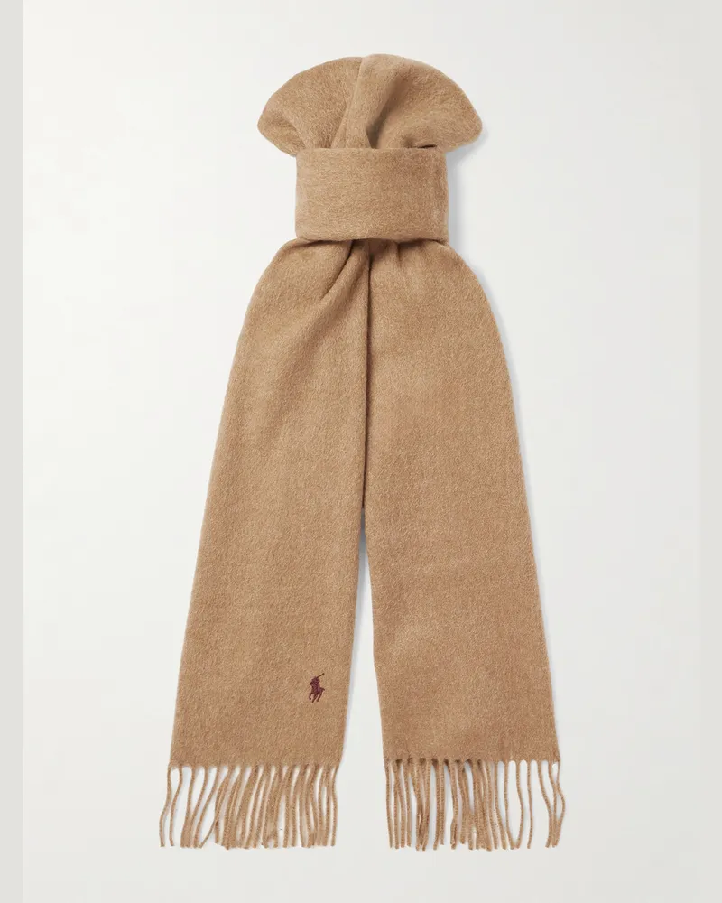 Ralph Lauren Schal aus Kaschmir mit Fransen und Logostickerei Braun
