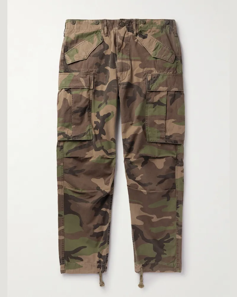 RRL Tapered Camouflage-Print Cotton-Ripstop Cargo Trousers Green