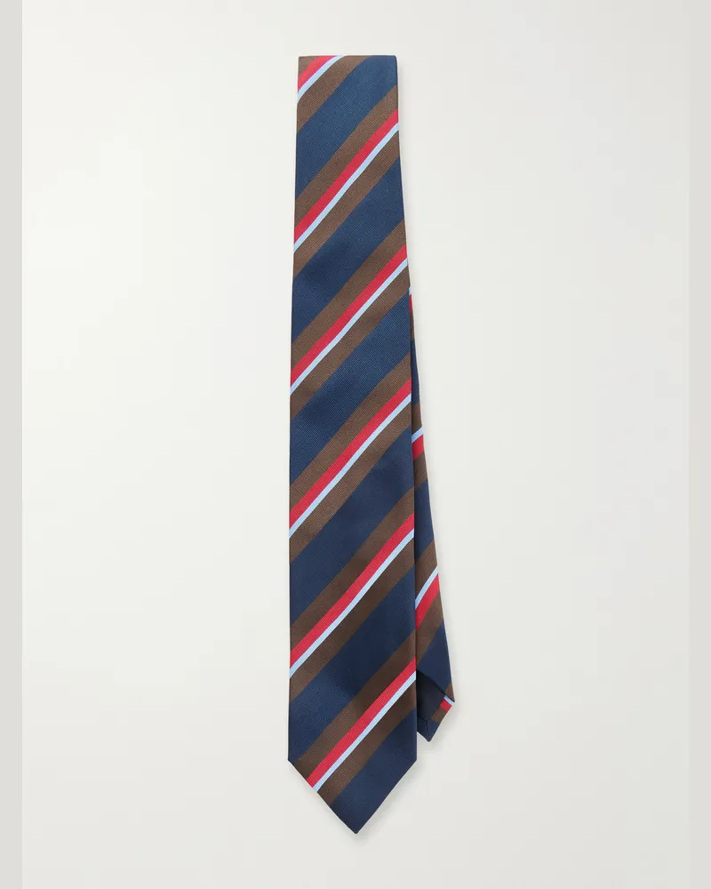 Drake's 7cm Striped Silk and Cotton-Blend Tie Blue