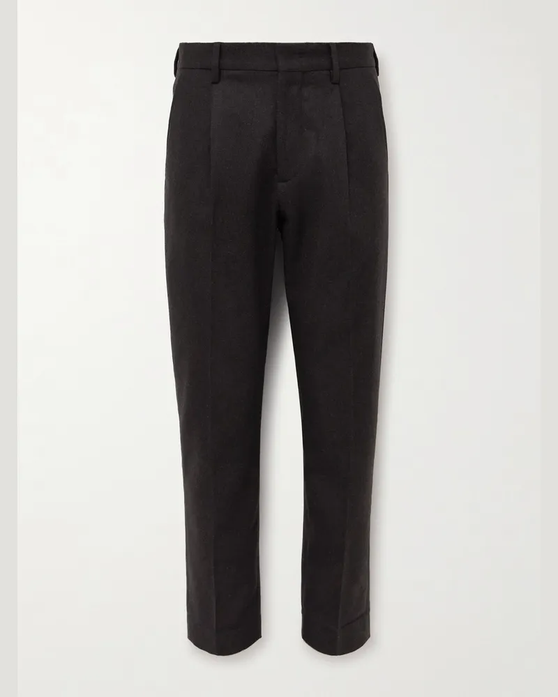 NN 07 Bill 1630 schmal zulaufende Hose aus einer Wollmischung mit recycelten Fasern und Falten Braun