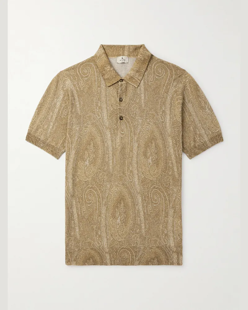 Etro Slim-Fit Paisley-Print Silk and Cashmere-Blend Polo Shirt Neutrals