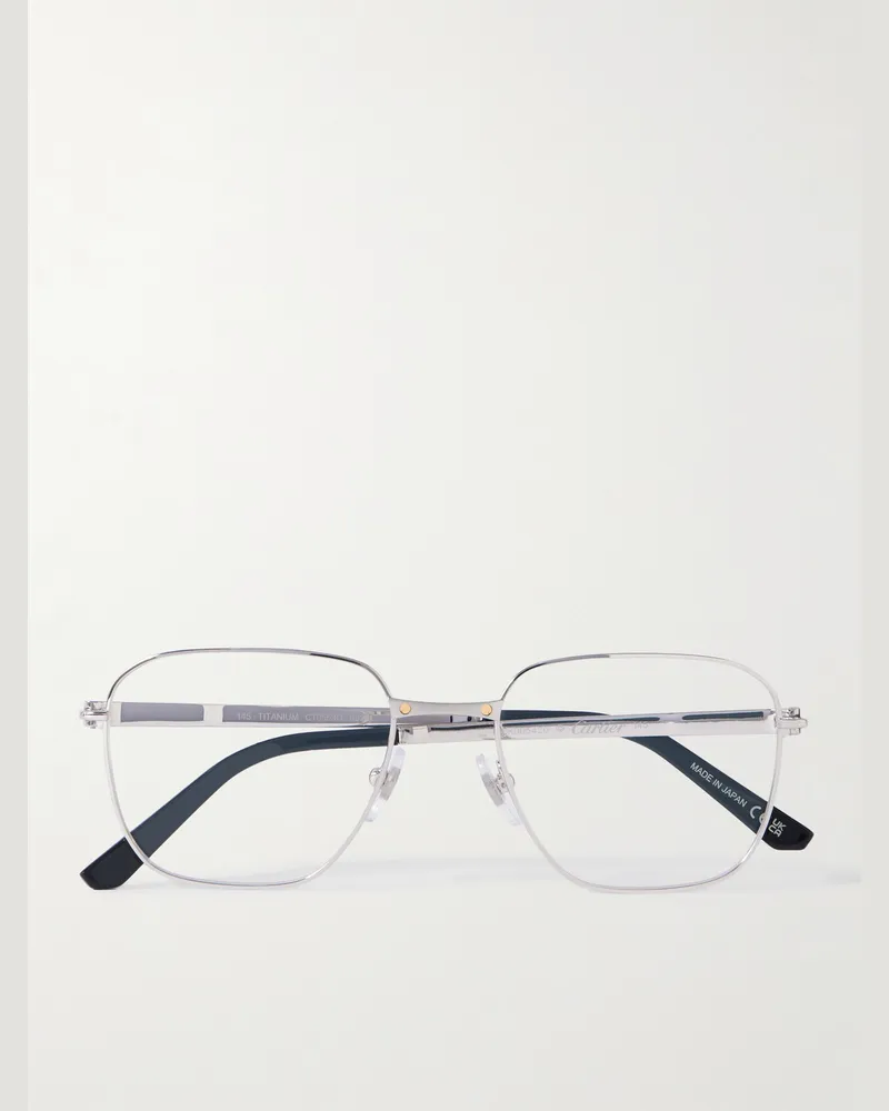 Cartier Santos de Cartier Brille mit D-Rahmen aus silberfarbenem Titan Silber
