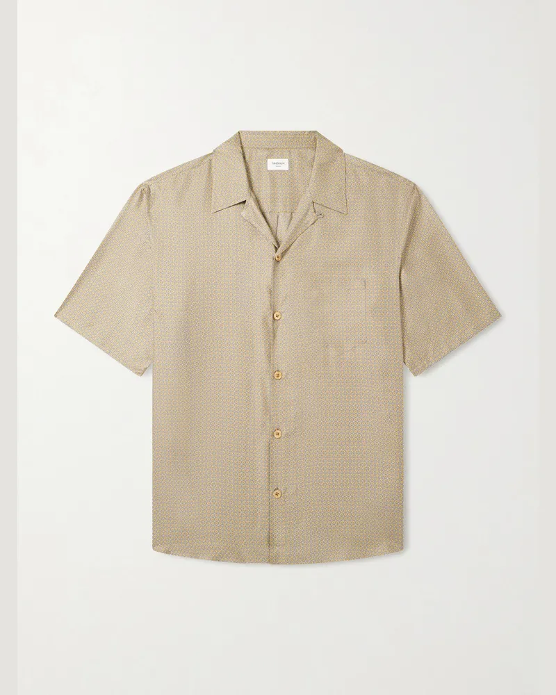 Saint Laurent Hemd aus bedrucktem Seiden-Voile mit Reverskragen Grün