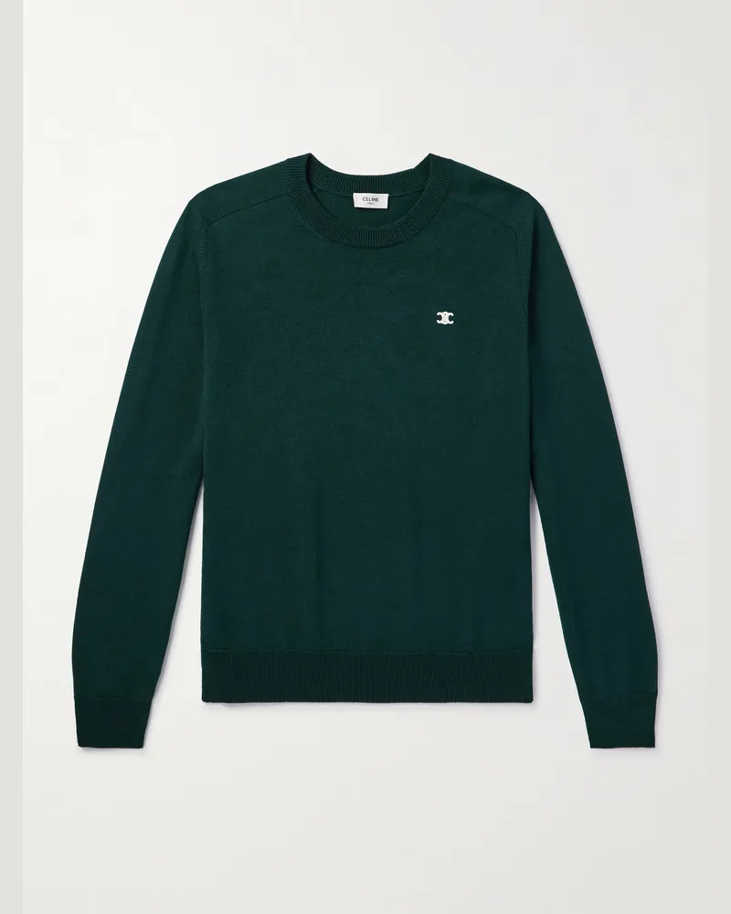 Celine Pullover aus Wolle mit „Triomphe“-Logostickerei Grün
