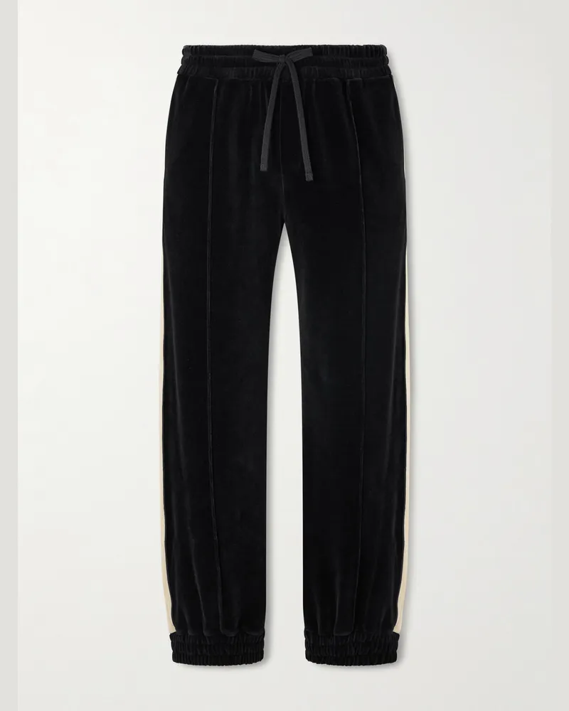 Valentino Garavani Striped Cotton-Blend Velvet Sweatpants Black