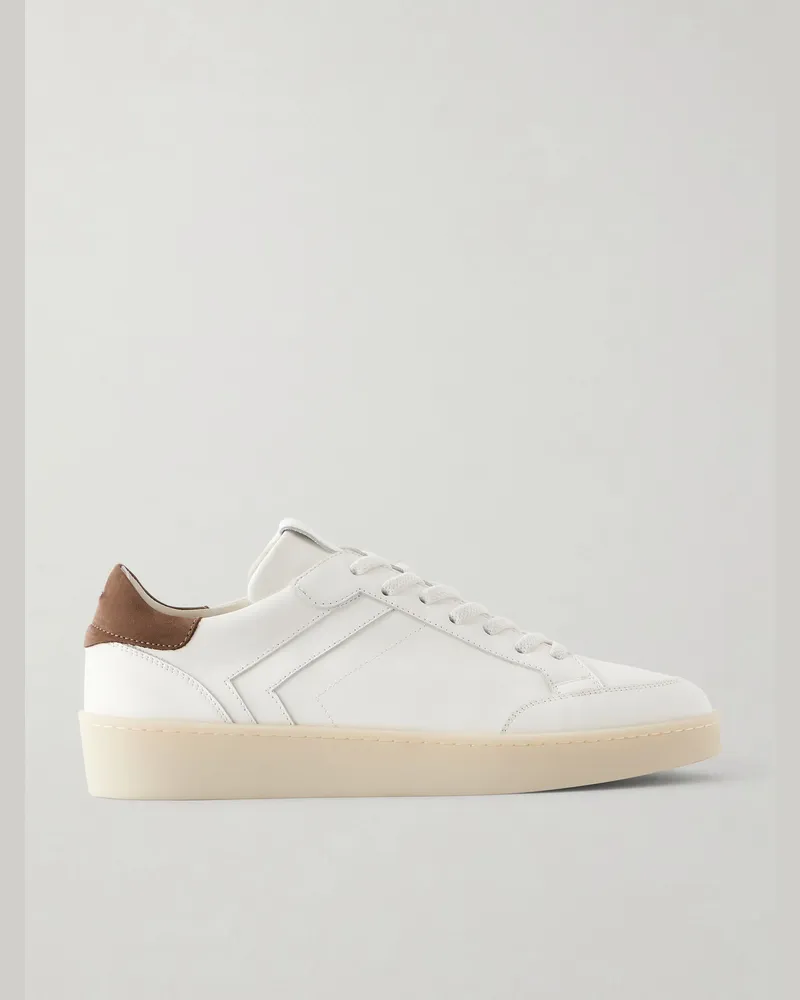 Canali Nuvola Nubuk-Trimmed Leather Sneakers White