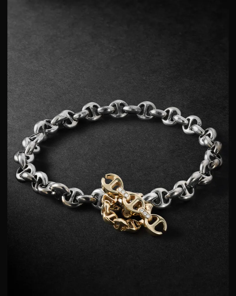 HOORSENBUHS Open-Link Armband aus Sterlingsilber mit Detail aus 18 Karat Gold und Diamanten Silber