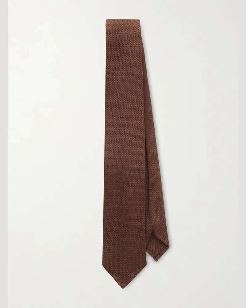 De Petrillo Houndstooth Silk-Jacquard Tie Brown