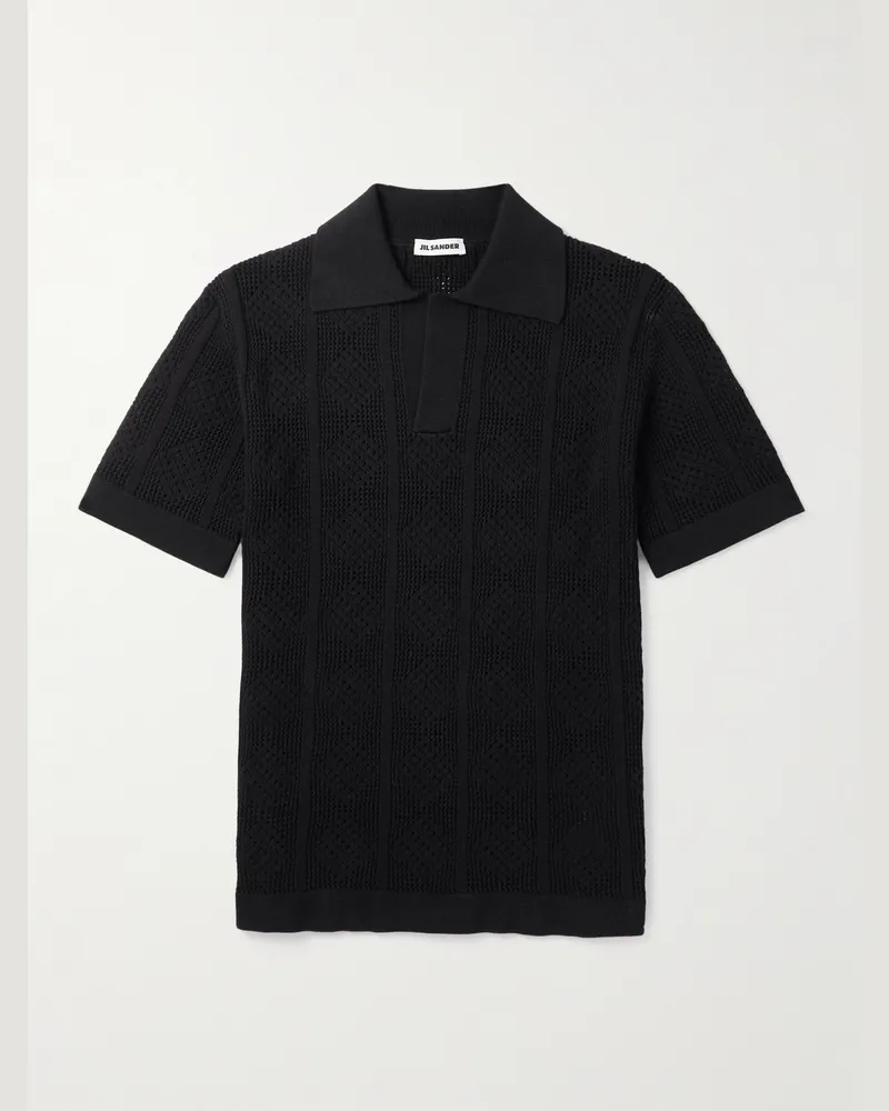 Jil Sander Open-Knit Cotton Polo Shirt Black