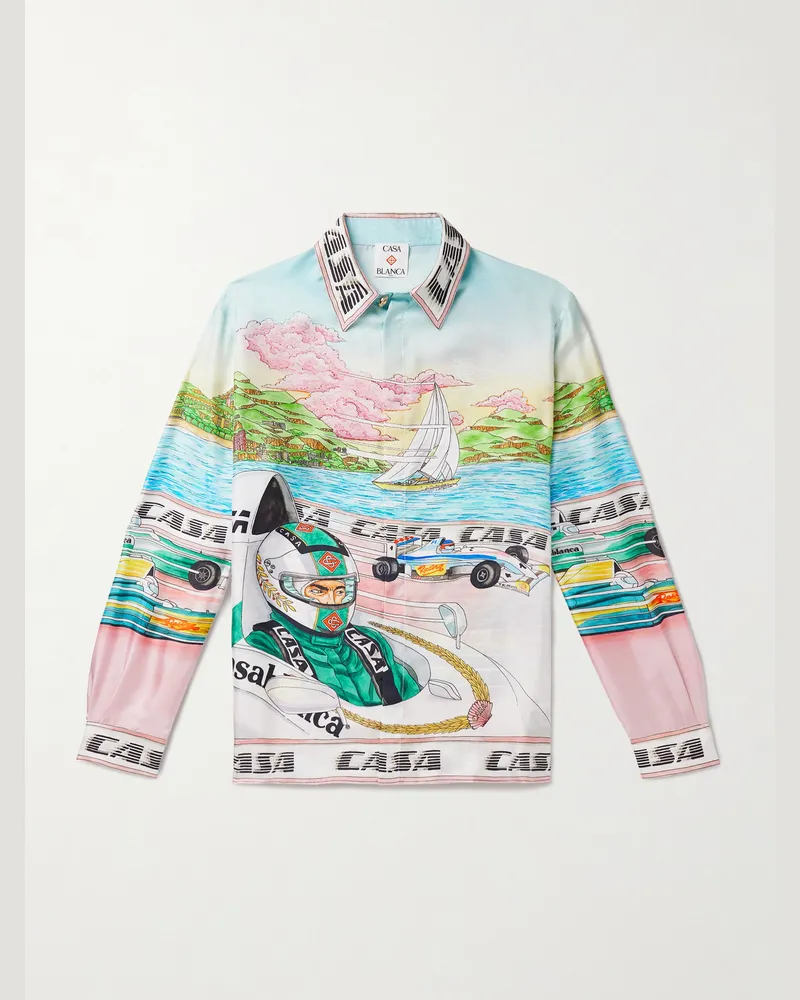 Casablanca Paris The Art of Racing Hemd aus bedrucktem Seiden-Twill Mehrfarbig