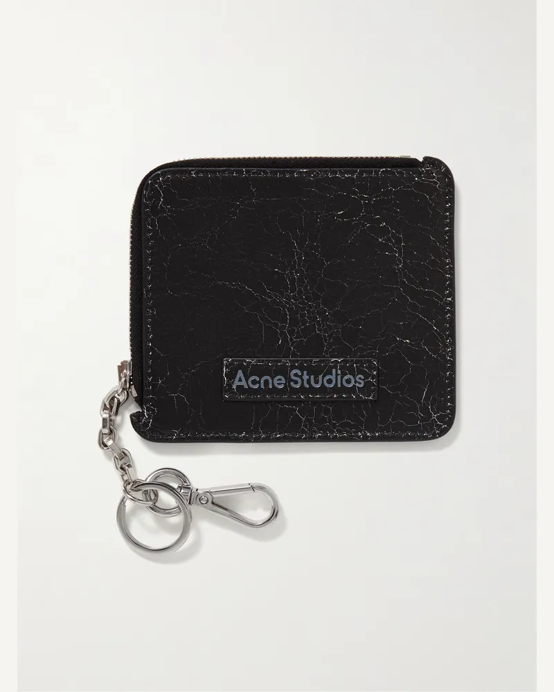 Acne Studios Logo-Print Cracked-Leather Zip-Around Wallet Black