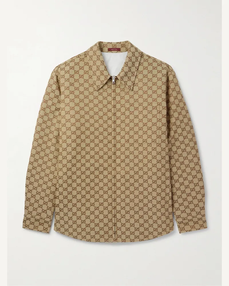 Gucci Padded Monogrammed Cotton-Blend Canvas Blouson Jacket Neutrals