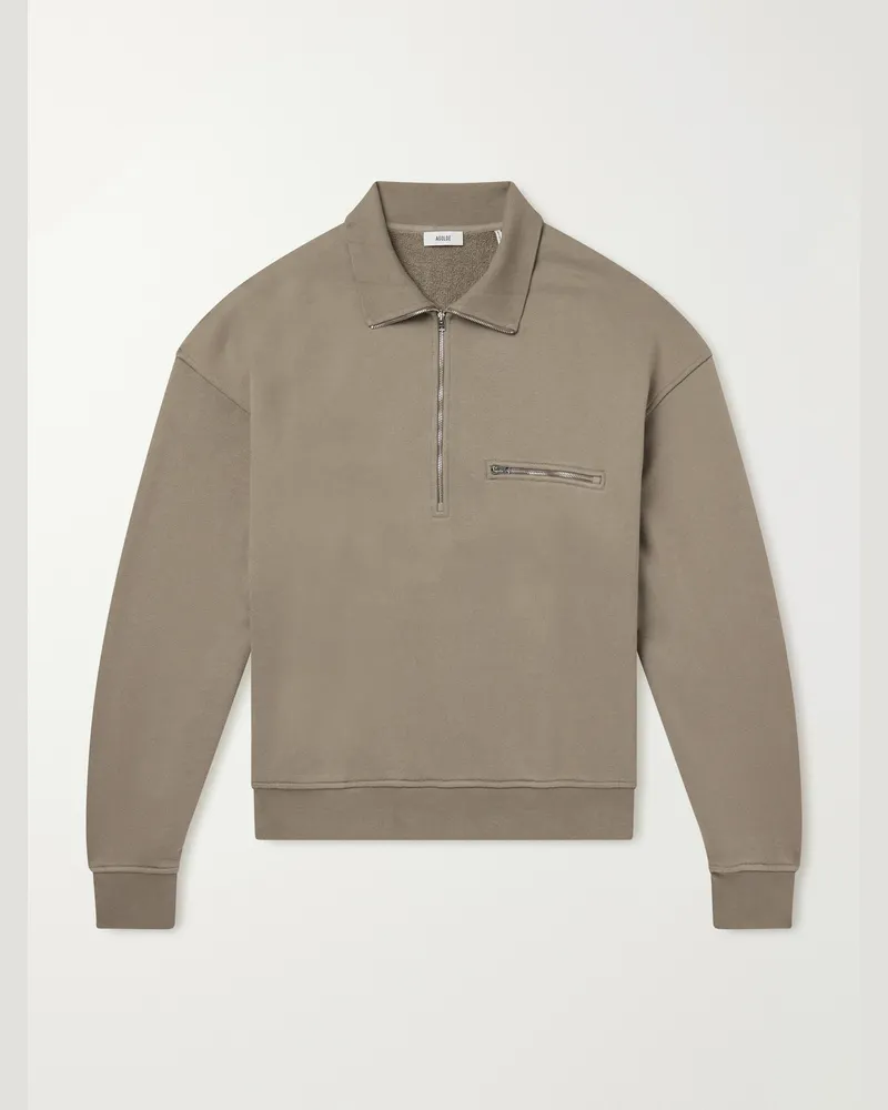 AGOLDE Pavillion Cotton-Jersey Half-Zip Sweatshirt Brown