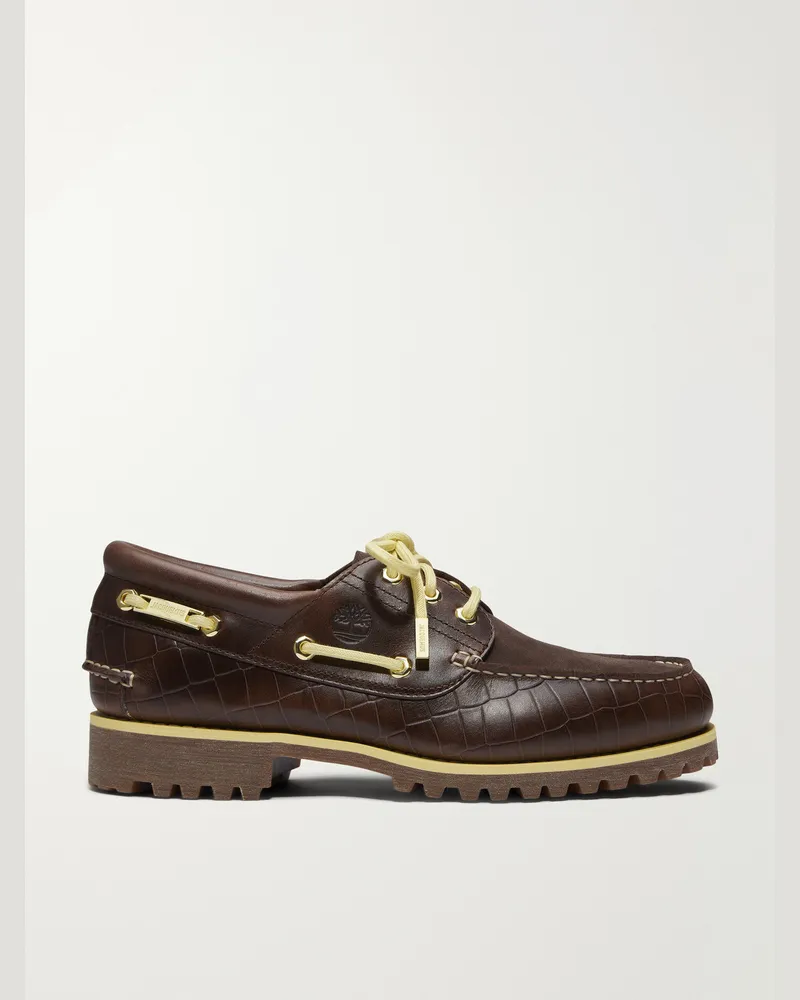 Timberland Jacquemus Croc-Effect Leather Boat Shoes Brown