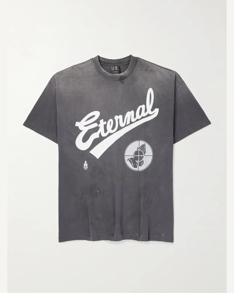 SAINT MXXXXXX Fear of God T-Shirt aus Baumwoll-Jersey mit Print in Distressed-Optik Schwarz