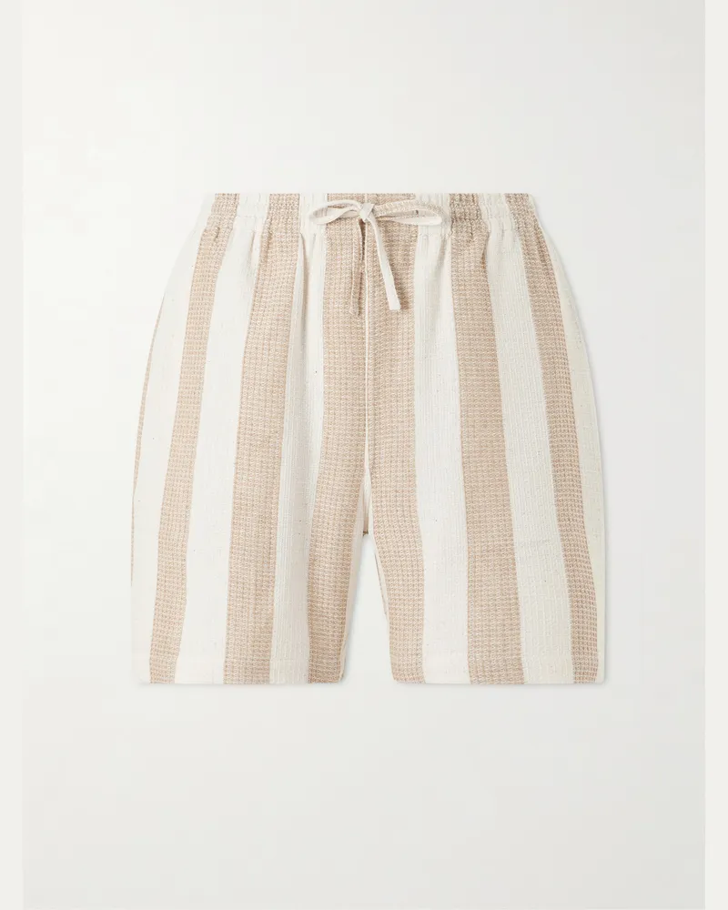 KARDO Olbia Straight-Leg Striped Cotton Drawstring Shorts Neutrals