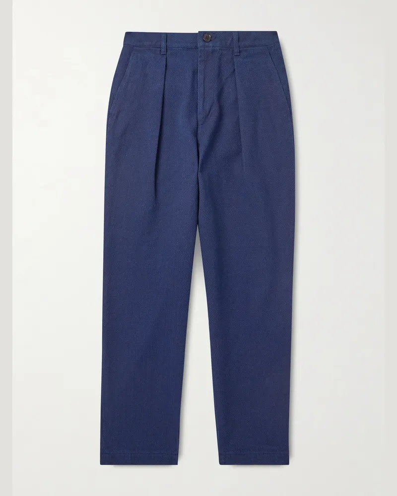 Blue Blue Japan Gerade geschnittene Hose aus Baumwolle in Sashiko-Optik Blau