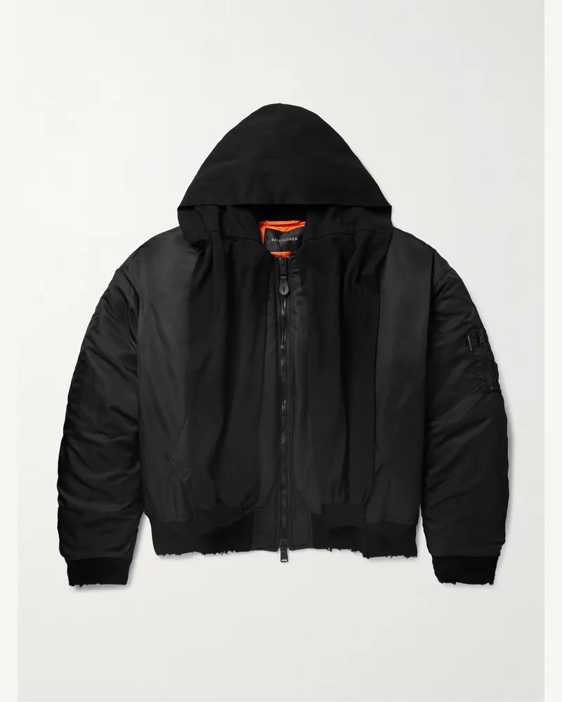 Balenciaga Incognito Oversized Cotton-Jersey Trimmed Padded Shell Hooded Bomber Jacket Black