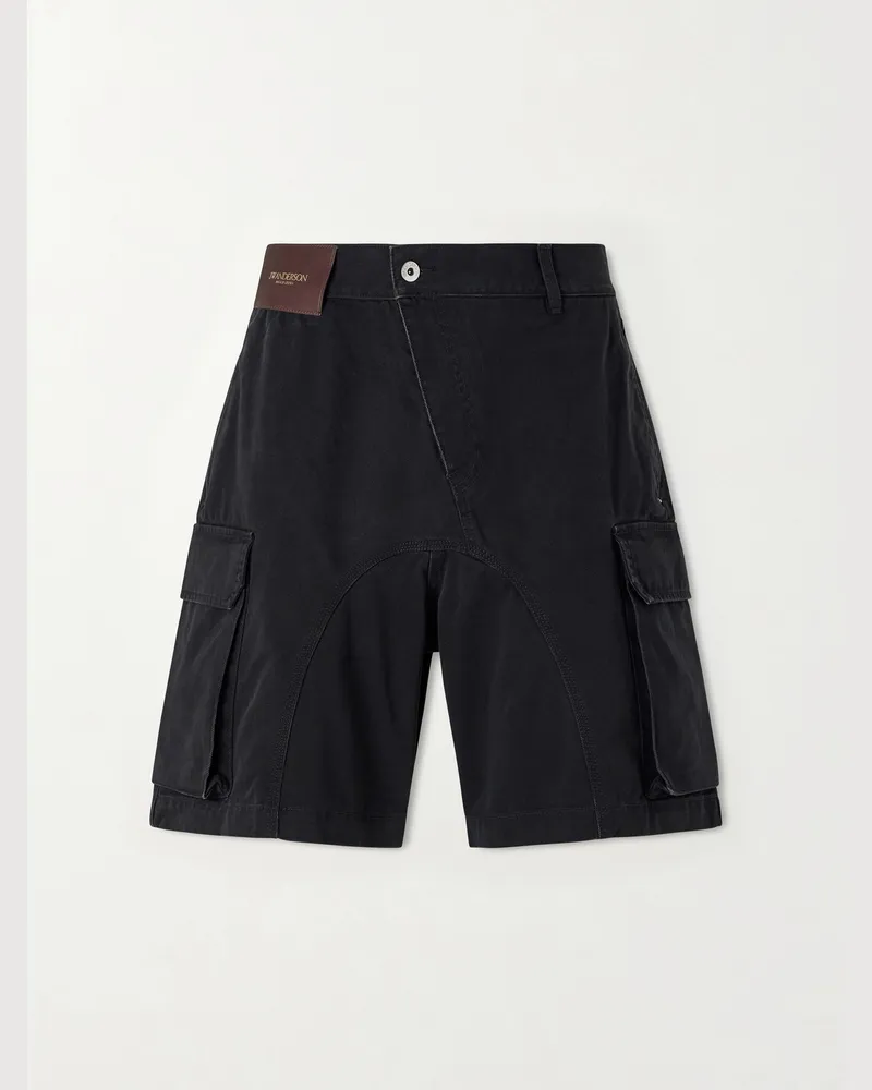 J.W.Anderson Twisted Wide-Leg Cotton-Twill Cargo Shorts Black