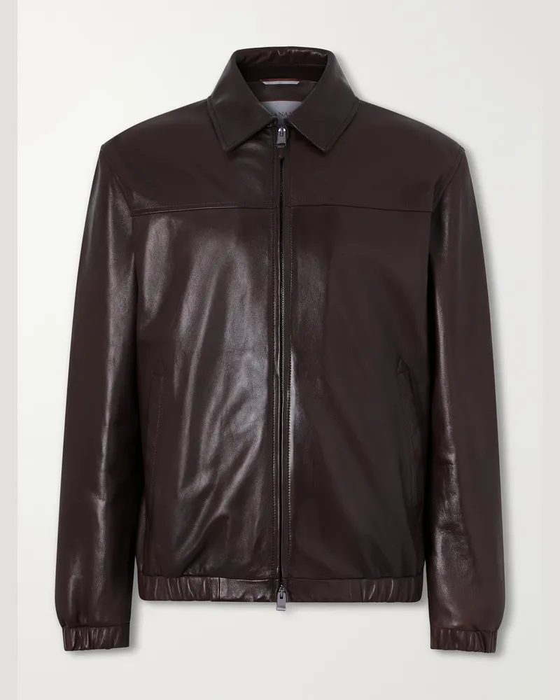 Canali Leather Jacket Brown