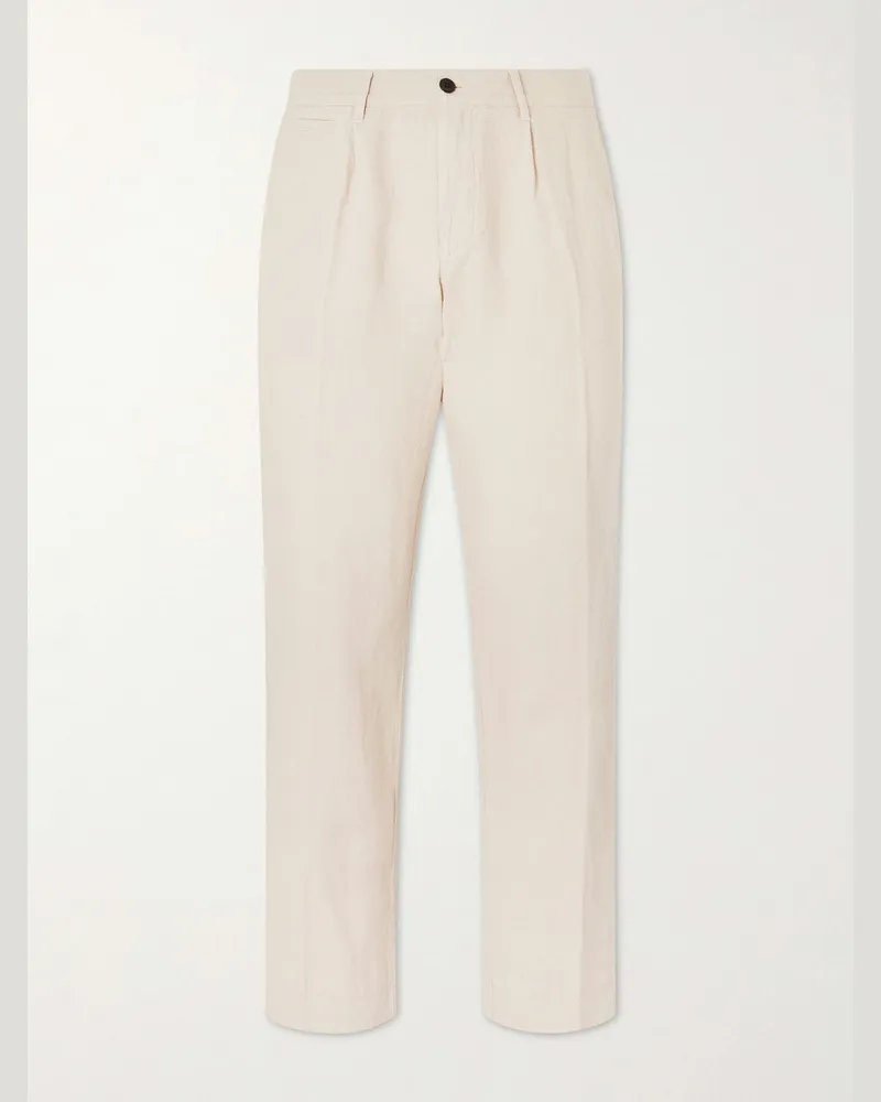 Portuguese Flannel Straight-Leg Linen Trousers Neutrals