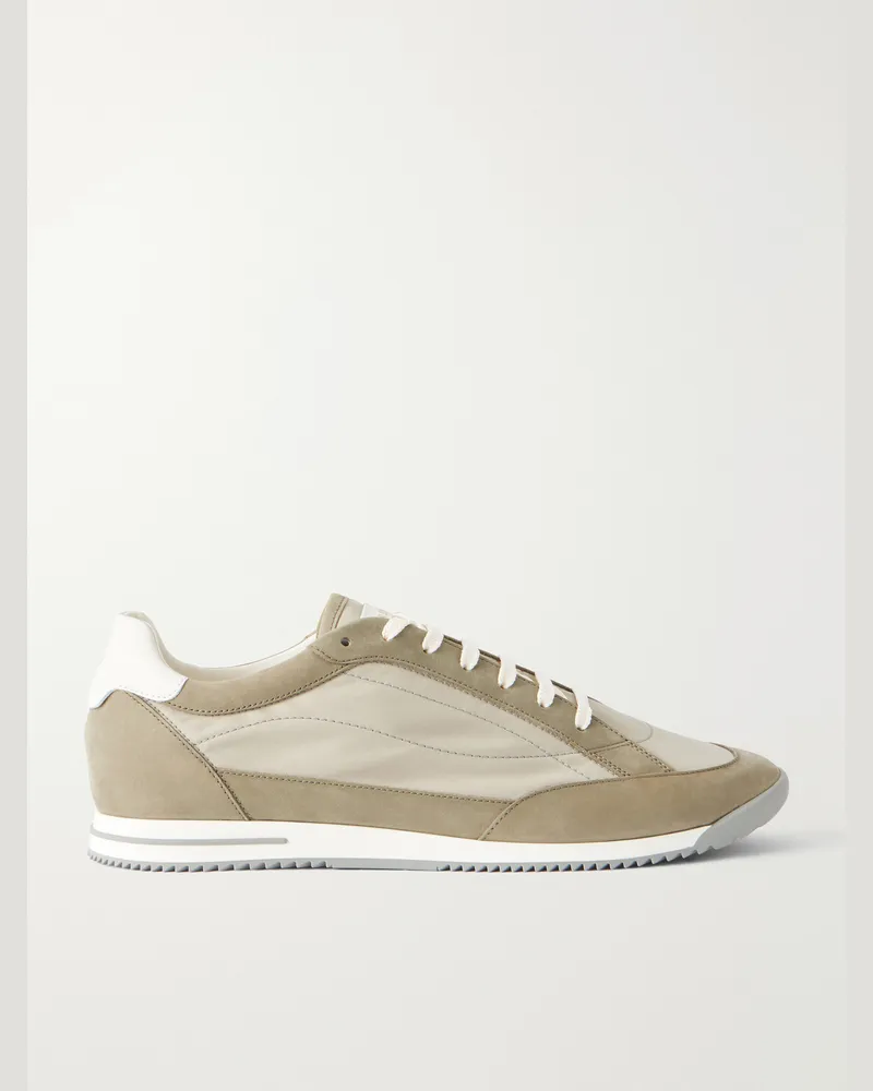 Brunello Cucinelli Suede-Trimmed Canvas Sneakers Neutrals